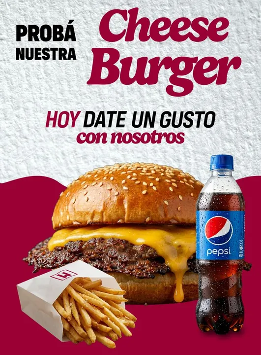 Promo Cheeseburger + papas + Pepsi a $8.900